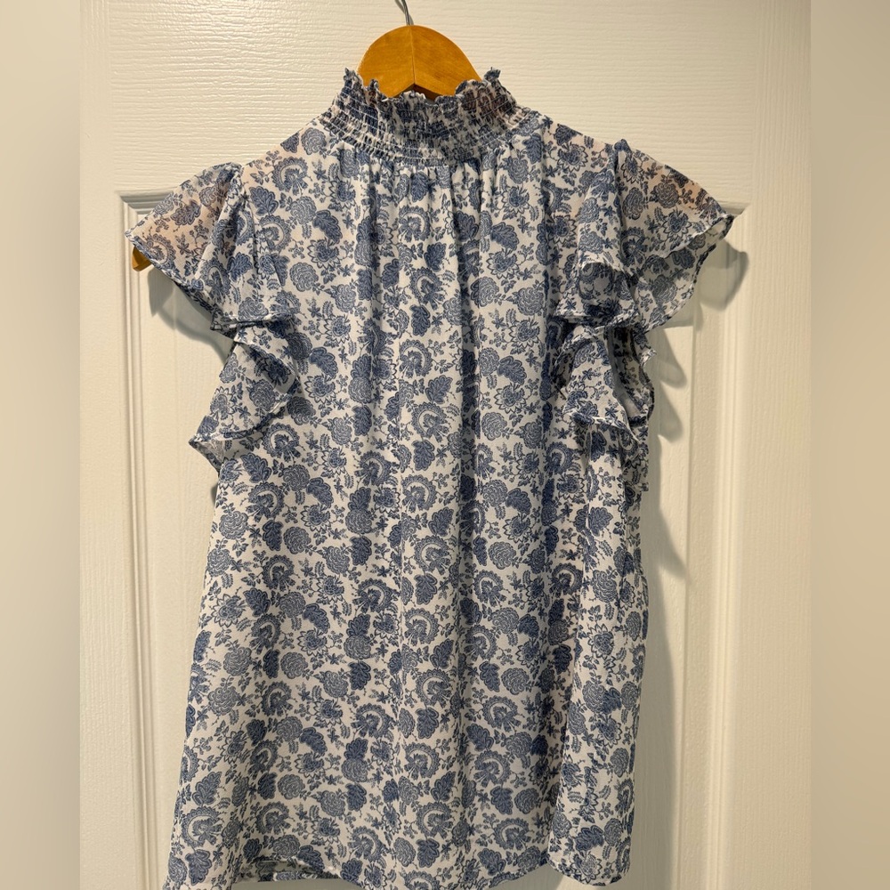 Blue Floral Ruffle Sleeve Dress